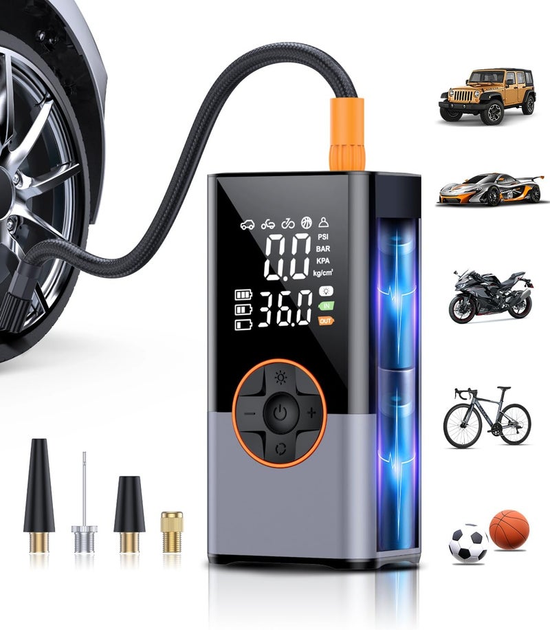 KUXISA Tire Inflator Portable Air Compressor, 150 PSI Air Pump with Digital Pressure Gauge, LED Light and Auto Shut-Off Function, Cordless Air Compressor for Car, Motorcycle, Bicycle, Ball - Image 1